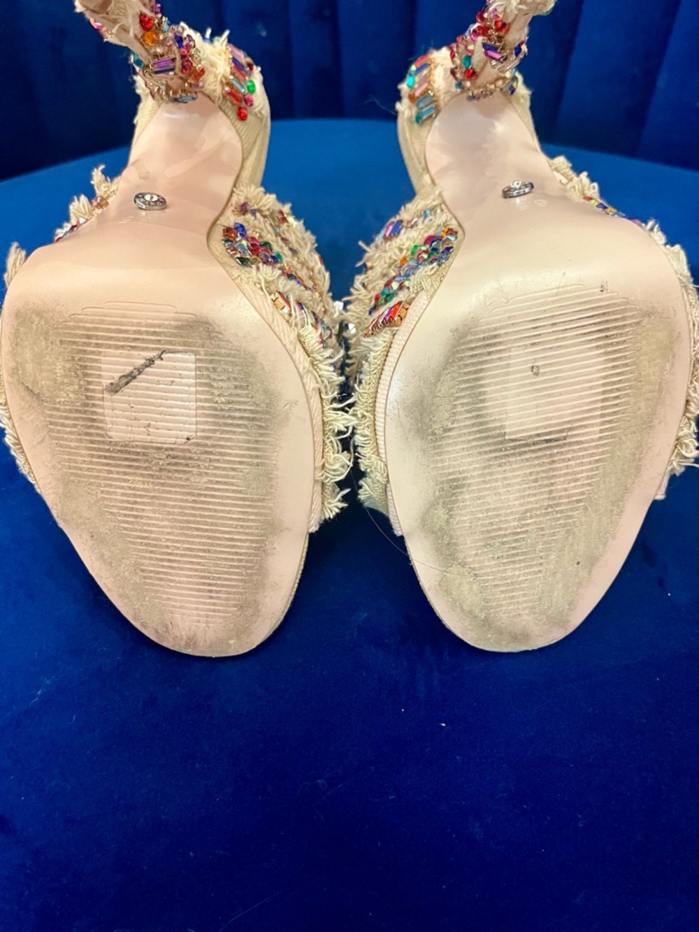 Azalea Wang Jeweled Crystal Slide Heels | Multicolor Statement Mules - Size 6.5 - Picture 9 of 11